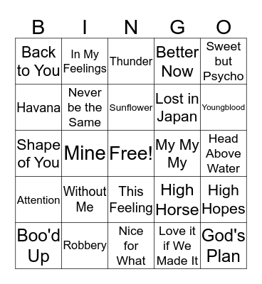 Music Songs Bingo Card
