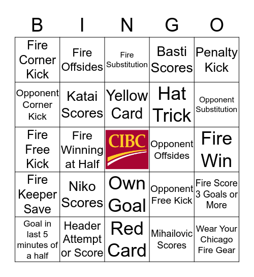 Chicago Fire Bingo Card