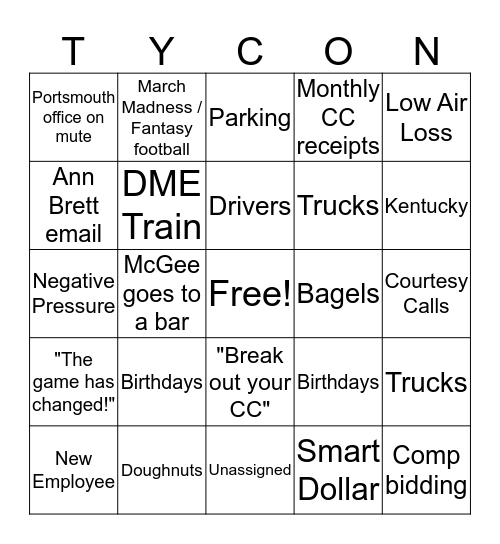 TYCON Bingo Card