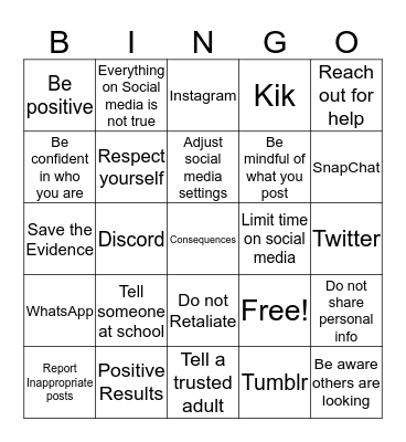 Social Media Bingo Card