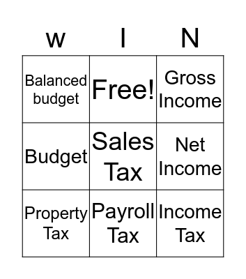 5th Grade Set 6 - Personal Financial Literacy Bingo Card