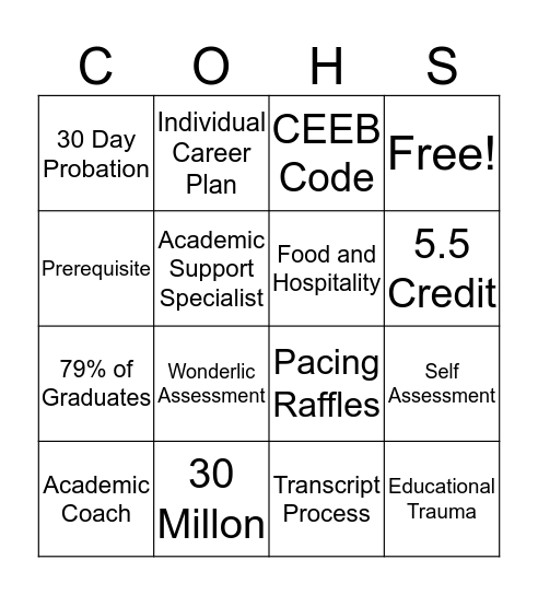 COHS Bingo Card