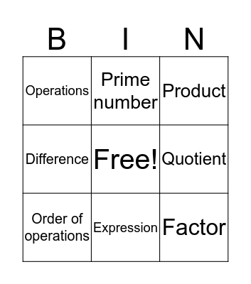 5th Grade Vocabulary set # 2 Bingo Card