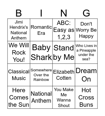 Music Bingo Card