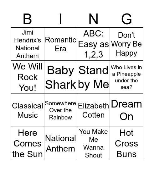 Music Bingo Card
