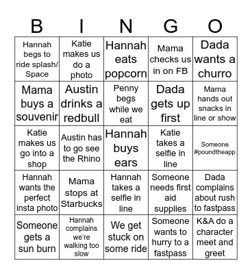 Disney Bingo Card