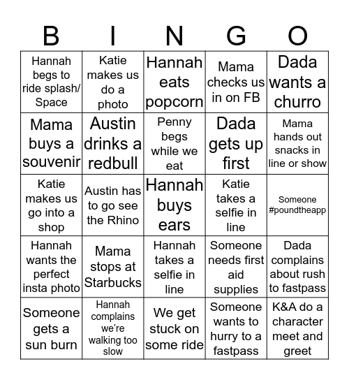 Disney Bingo Card