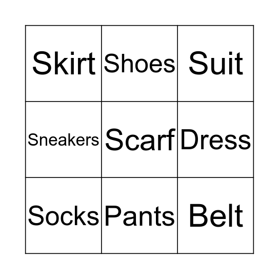 Clothes Bingo Card