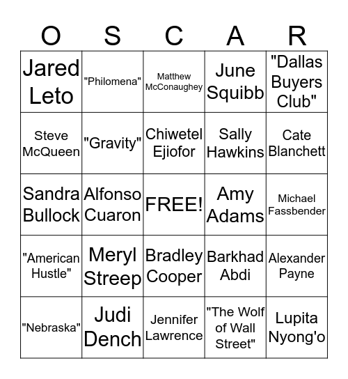 oscar night bingo Card