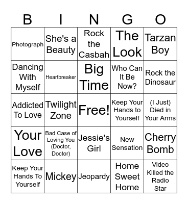 80's Hits 2 Bingo Card