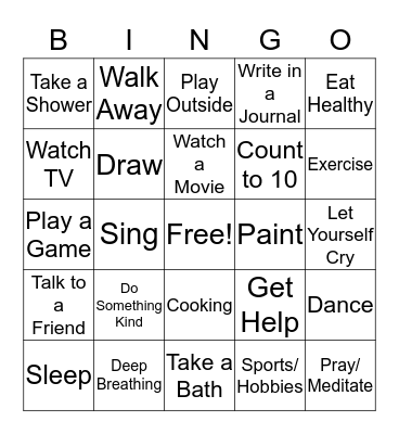 Coping Mechanisms Bingo Card