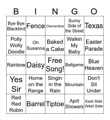 Musical Bingo Card