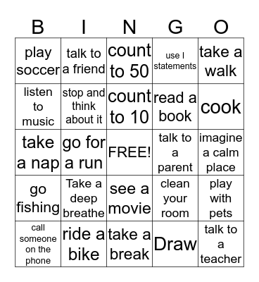 Coping Skills BINGO Card