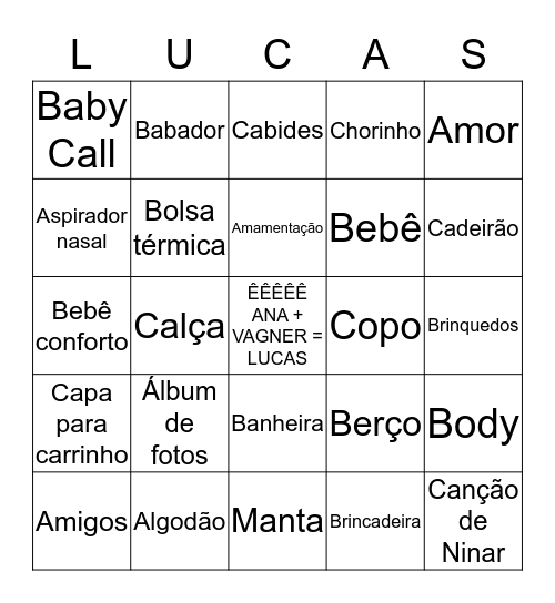 Bingo do Lucas Bingo Card