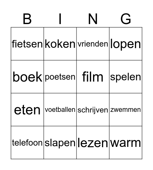 Het weekend Bingo Card