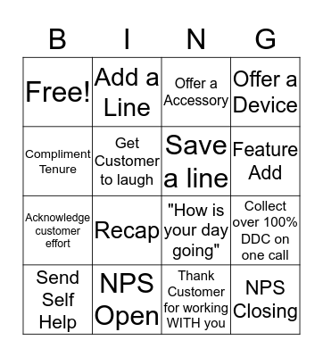 Call Center Bingo Card