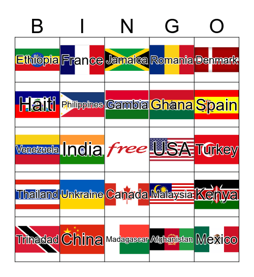 country Flag Bingo Card