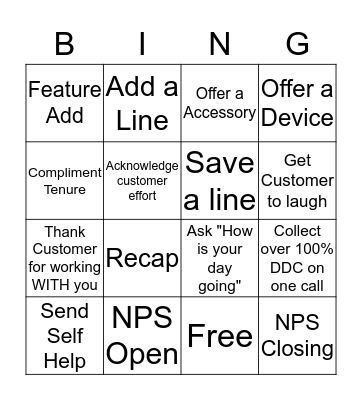 Call Center Bingo Card
