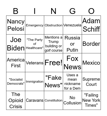 NRCC Trump Speech Bingo 2019! Bingo Card