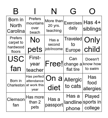 Faculty Bingo Card
