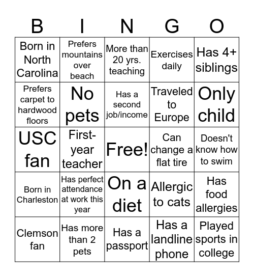 Faculty Bingo Card