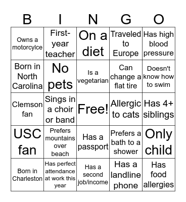 Faculty Bingo Card