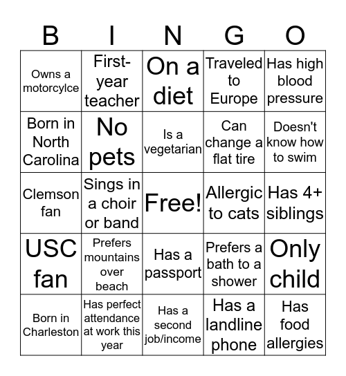 Faculty Bingo Card
