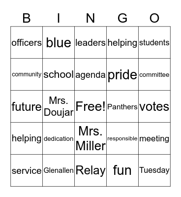 Glenallen Student Council Bingo Card