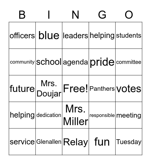 Glenallen Student Council Bingo Card