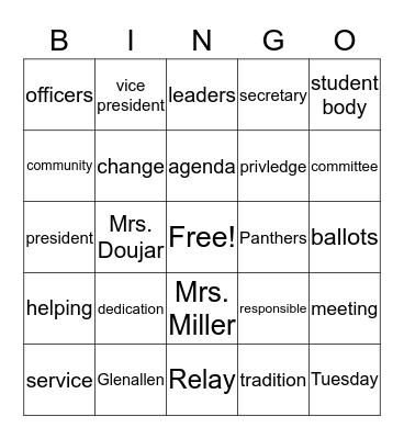 Glenallen Student Council Bingo Card