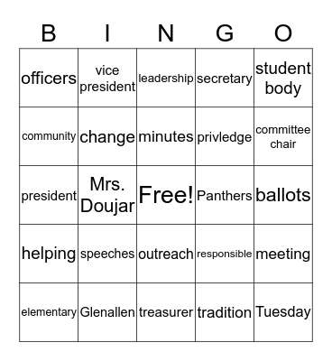 Glenallen Student Council Bingo Card