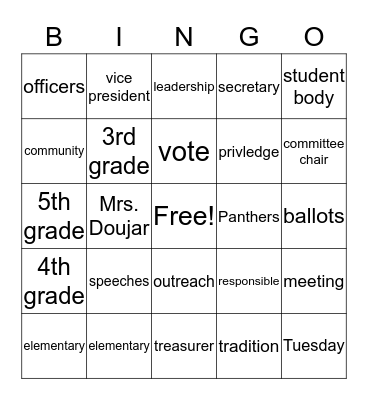 Glenallen Student Council Bingo Card