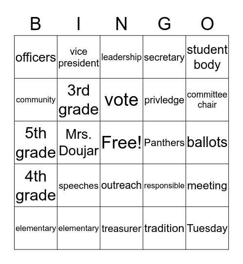 Glenallen Student Council Bingo Card