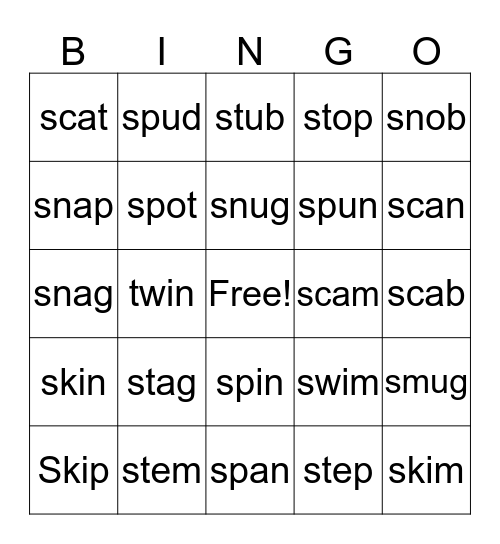 S blends  Bingo Card