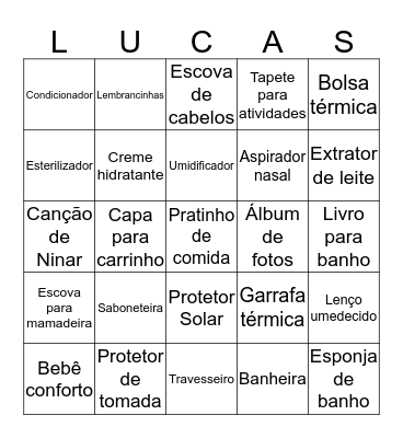 BINGO DO LUCAS Bingo Card