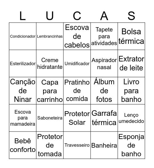 BINGO DO LUCAS Bingo Card