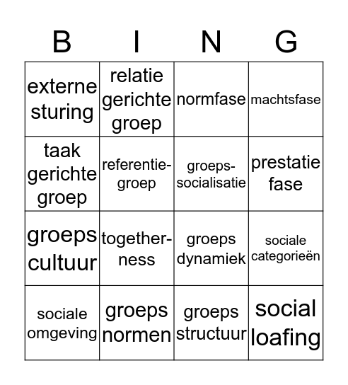 Groepsontwikkeling Bingo Card