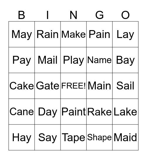 Phonics Bingo Card