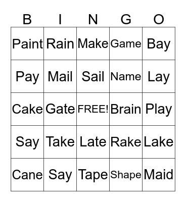 Phonics Bingo Card