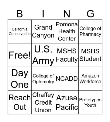 WesternU Health Science Day 2019 Bingo Card