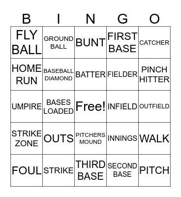 BASEBALL BINGO Card