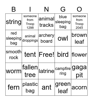 Scavenger Hunt Bingo Card