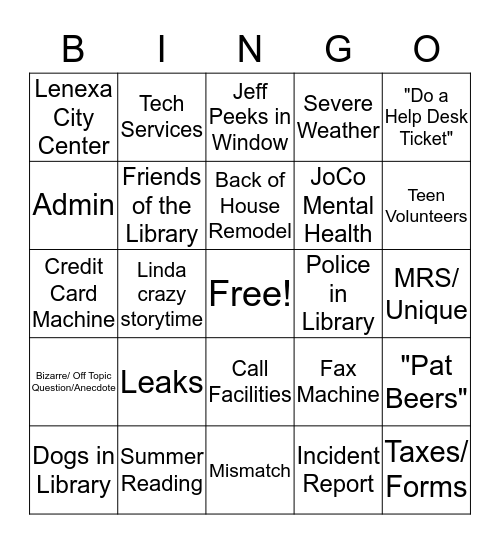 Staff Meeting Bingo Card