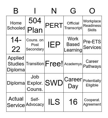 Pre-ETS Bingo Card