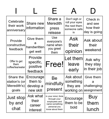 I-Lead Bingo Card