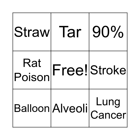 Tobacco Bingo Card