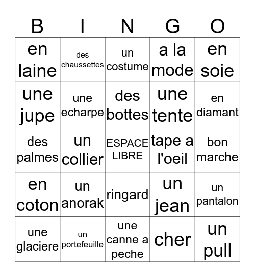 Chapitre 7 Bingo Card