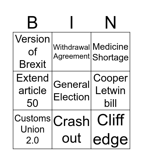 Tent of Shame Bingo Card