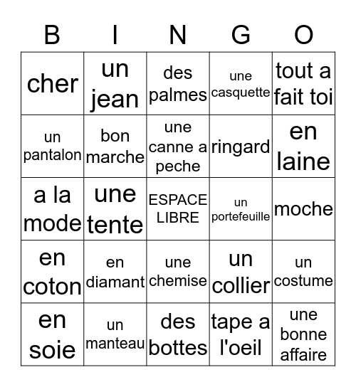 Chapitre 7 Bingo Card