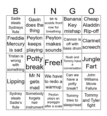 Block Day Band Bingo Card